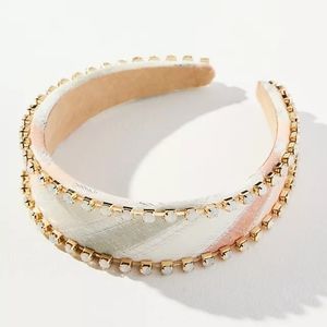 ♥️NWT Anthropologie Violet & Brooks Striped Peach/White Linen Crystal Headband
